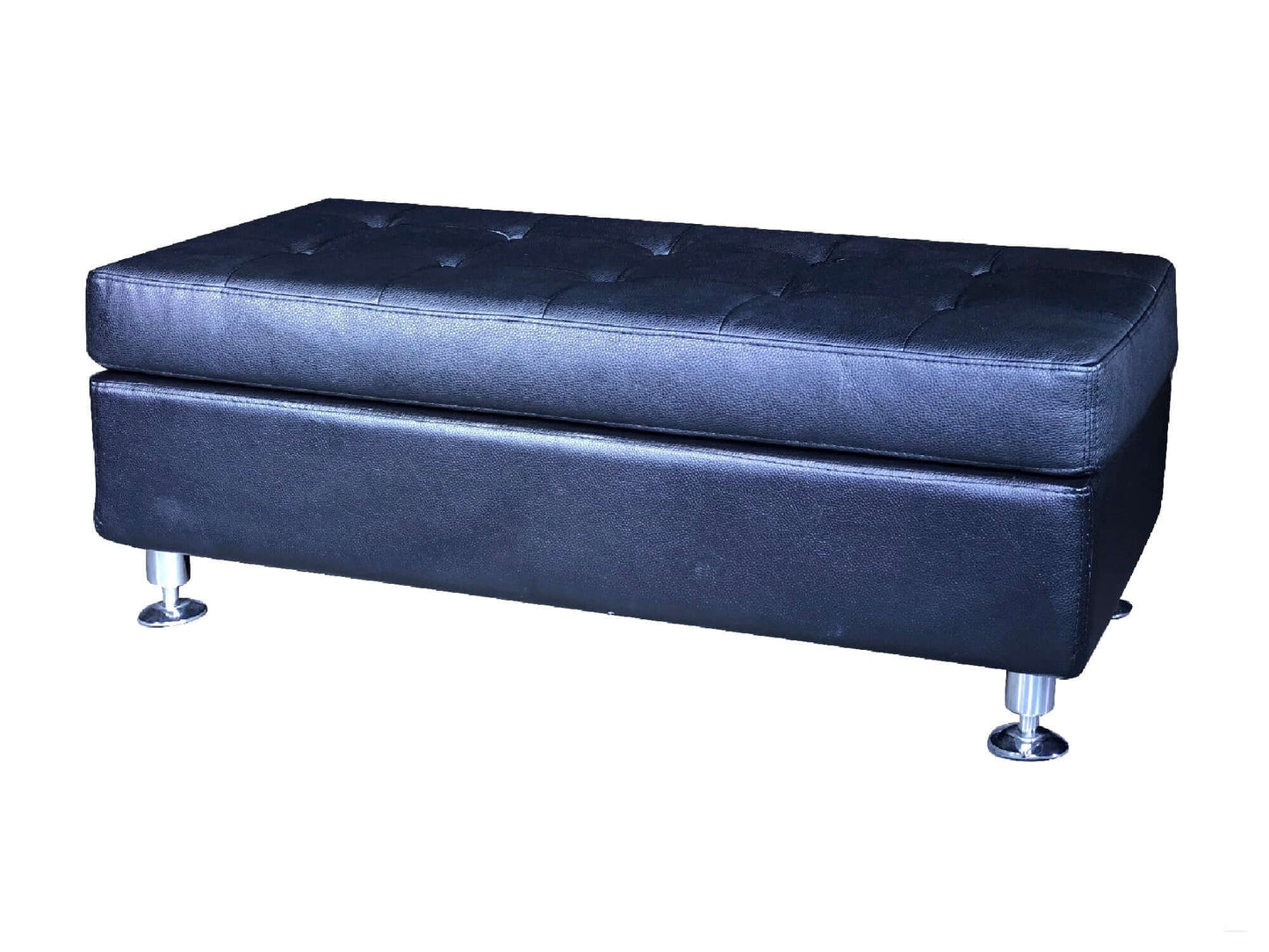 CLUB BENCH OTTOMAN - BLACK - H 17" / W 44" / D 22" The classic rectangular bench is a nice addition to any event design. This tufted leather piece can be used as an ottoman to provide extra seating or surface area for decorative elements. The classic rect