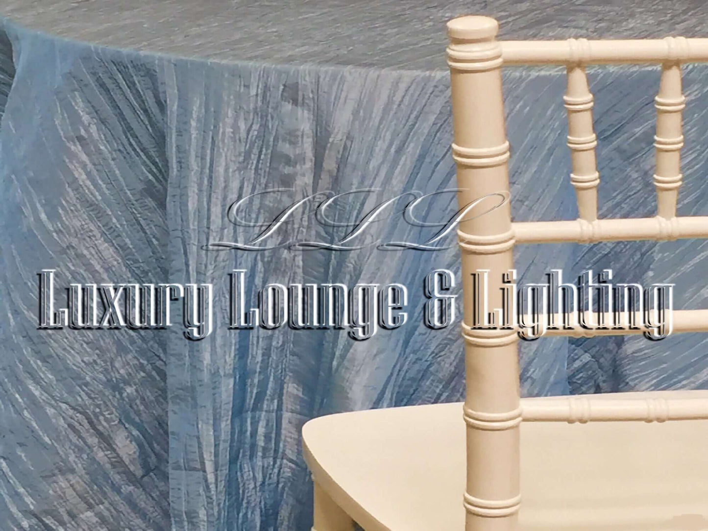 CRINKLE TAFFETA LINEN - BABY BLUE - 132" Diameter LLL's Crinkle Taffeta Linen in Baby Blue is a round crinkle taffeta linen designed to add a touch of bright and airy blue to your event decor.