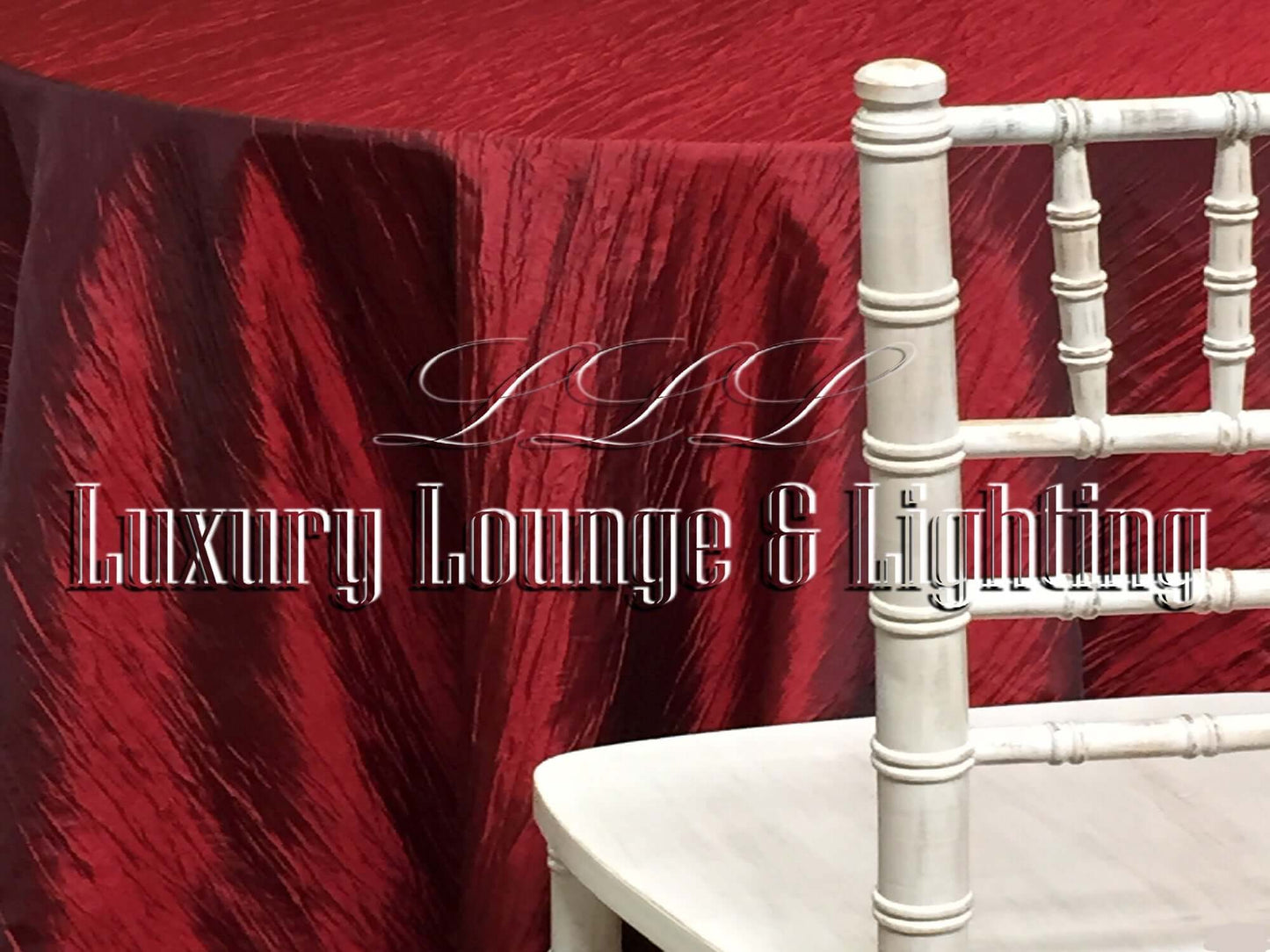 CRINKLE TAFFETA LINEN - CHERRY - 132" Diameter LLL's Crinkle Taffeta Linen in Cherry is a round crinkle taffeta linen designed to add a touch of deep rich red to your event decor.