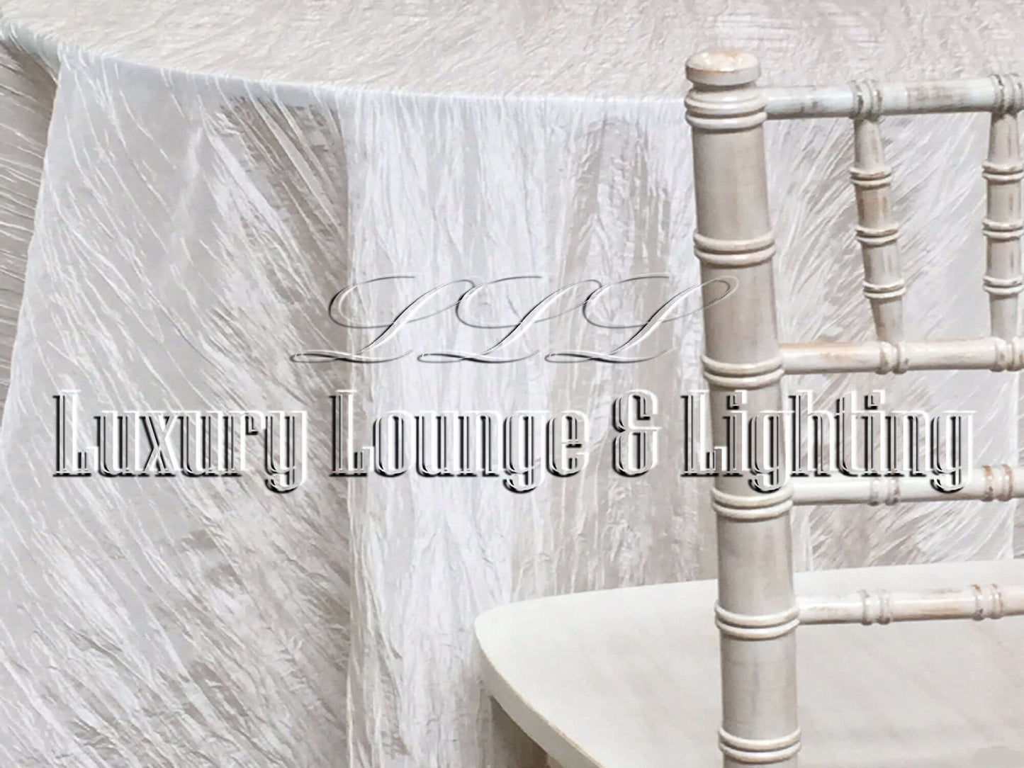 CRINKLE TAFFETA LINEN - IVORY IRIDESCENT - 132" Diameter LLL's Crinkle Taffeta Linen in Ivory Iridescent is a round crinkle taffeta linen designed to add glitzy color-shift ivory accent to your event decor.