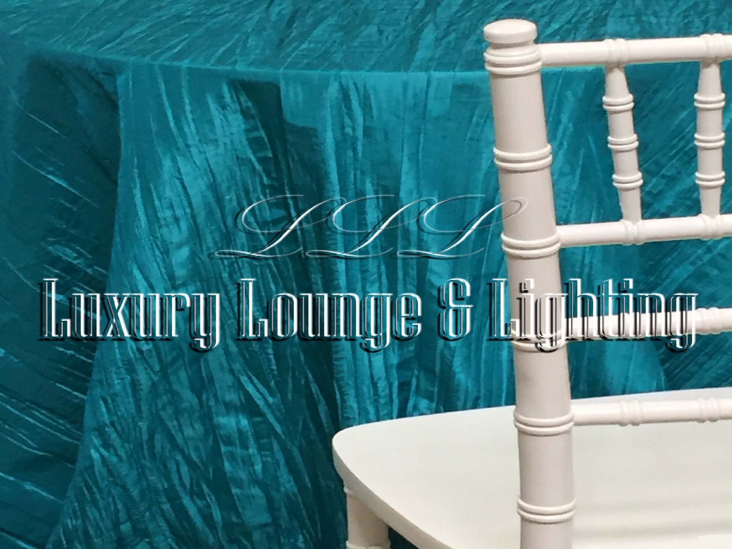 CRINKLE TAFFETA LINEN - OASIS - 132" Diameter LLL's Crinkle Taffeta Linen in Oasis is a round crinkle taffeta linen designed to add a touch of jewel tone blue-green to your event decor.