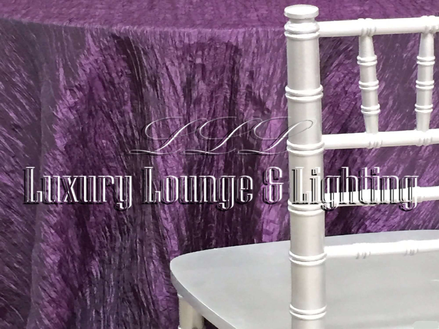 CRINKLE TAFFETA LINEN - RAISIN - 132" Diameter LLL's Crinkle Taffeta Linen in Raisin is a round crinkle taffeta linen designed to add a touch of deep dark purple to your event decor.