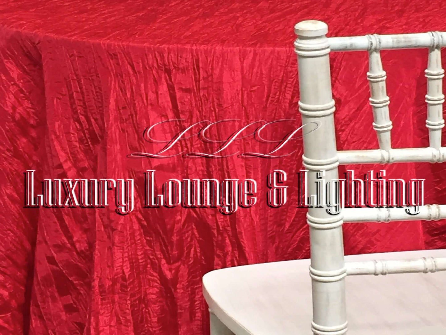 CRINKLE TAFFETA LINEN - RED - 132" Diameter LLL's Crinkle Taffeta Linen in Red is a round crinkle taffeta linen designed to add a touch of exuberant bright red to your event decor.