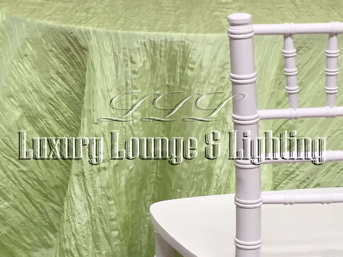 CRINKLE TAFFETA LINEN - SAGE - 132" Diameter LLL's Crinkle Taffeta Linen in Sage is a round crinkle taffeta linen designed to add a touch of light muted green to your event decor.