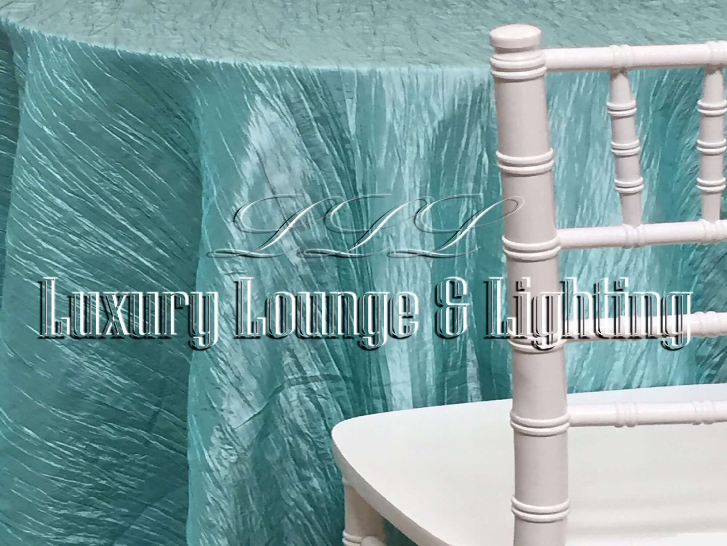 CRINKLE TAFFETA LINEN - TIFFANY - 132" Diameter LLL's Crinkle Taffeta Linen in Tiffany is a round crinkle taffeta linen designed to add a touch of light minty blue to your event decor.