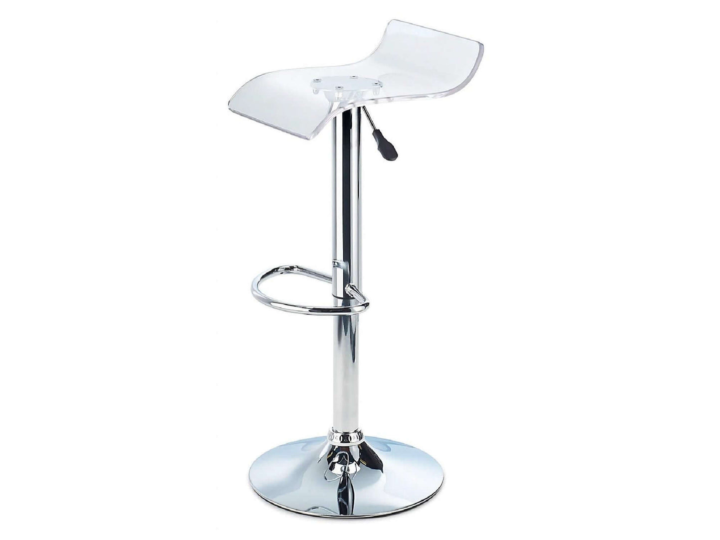 CRYSTALLINE BARSTOOL - CRYSTAL ICE - H 31-39" / W 17" / D 18" The Crystal Ice barstool is a modern acrylic barstool with chrome base. This unique stool has a chic transparent seat that will add an unexpected modern twist to your event. This seat is a styl