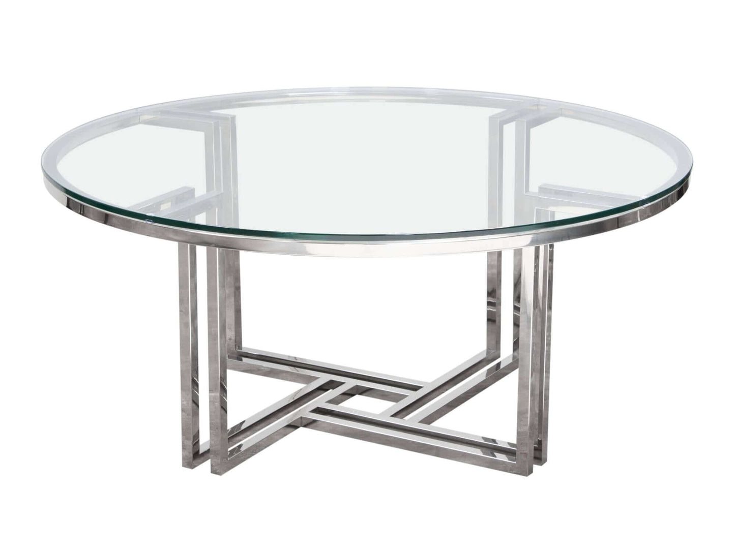MIAMI COFFEE TABLE - H 18" / 39" Diameter LLL's Miami Coffee Table is an Art Deco inspired accent table with chrome base and glass top. Its classic styling allows it to pair seamlessly in a variety of event settings without sacrificing style.