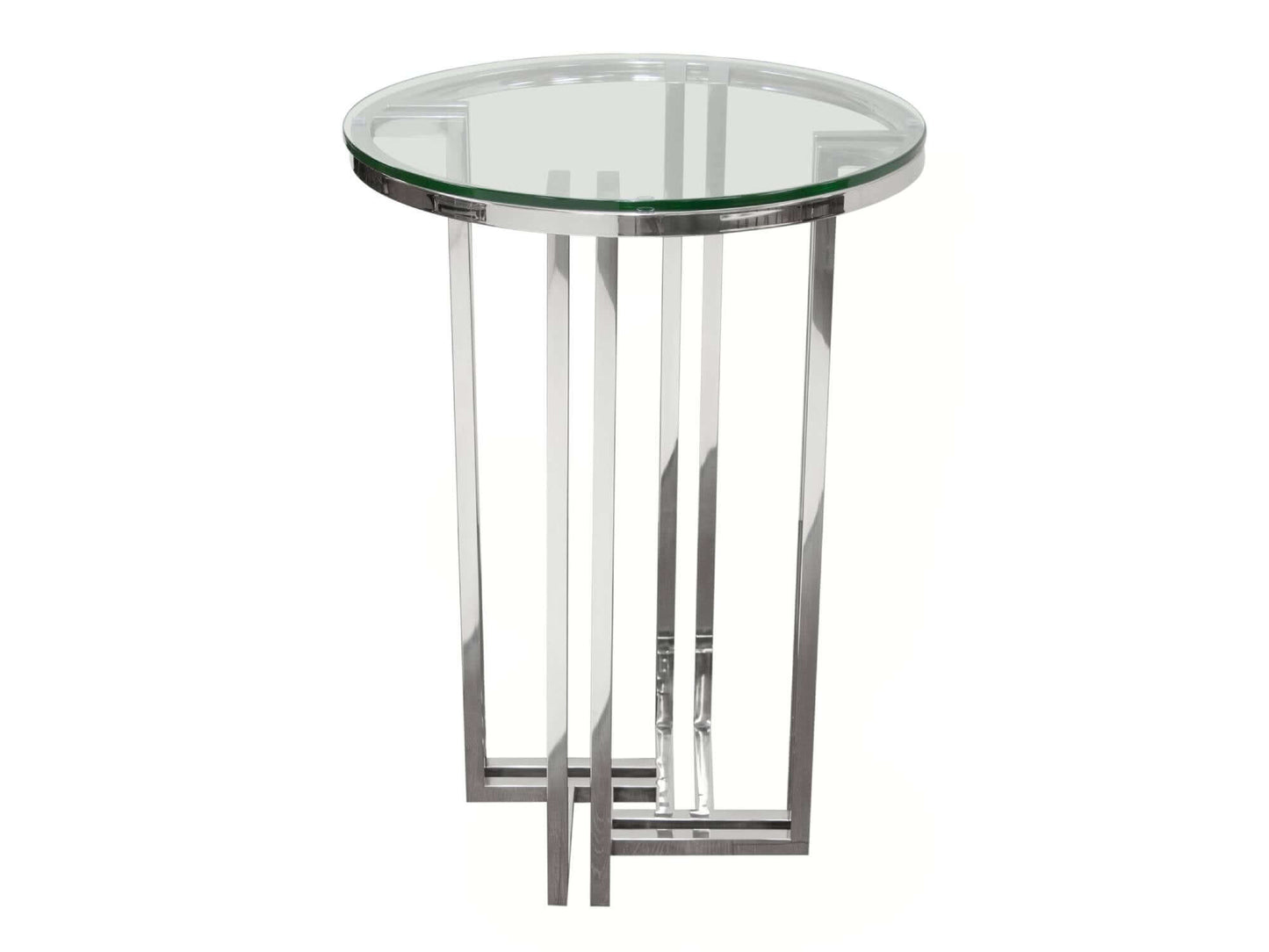 MIAMI ACCENT TABLE - H 28" / 20" Diameter LLL's Miami Accent Table is an Art Deco inspired accent table with chrome base and glass top. Its classic styling allows it to pair seamlessly in a variety of event settings without sacrificing style.