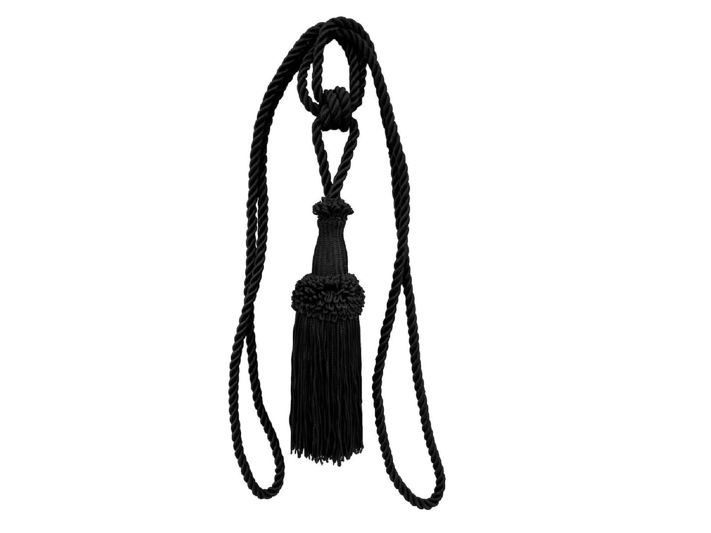 DRAPERY TIEBACK - BLACK - LLL's tieback will help you keep your drapery where you want it without sacrificing style. Its minimalist black design will blend into any decor while providing a sleek, modern aesthetic. Keep your window treatments tidy and in p