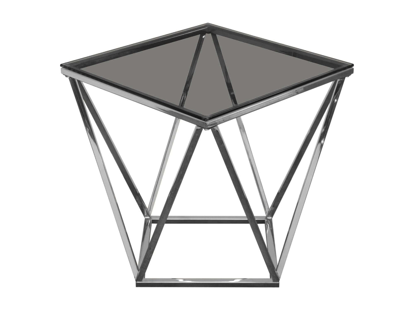 DIAMOND ACCENT TABLE - SILVER - H 23" / W 20" / D 20" LLL's Diamond Accent Table in Silver is a smoked glass top accent table with a silver architectural frame base. This luxurious silver table shines as a brilliant accent with black or white furniture co