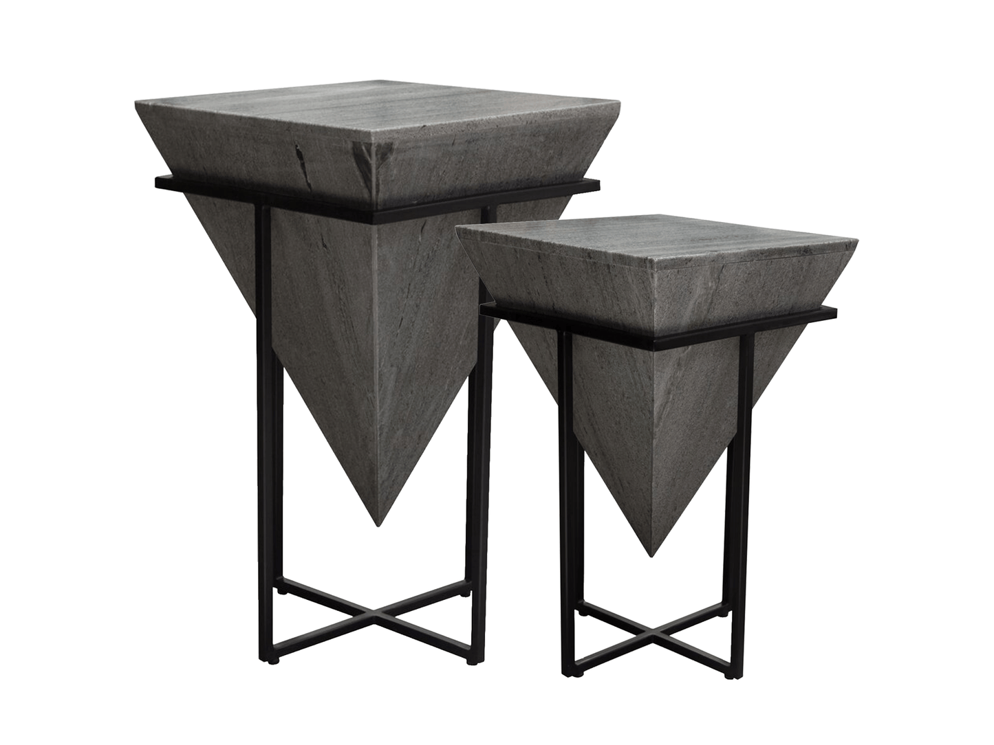 GEMSTONE COFFEE TABLE - GREY - Taller Table H 27.25'' / W 17'' / D 17'' / Smaller Table H 23'' / W 15'' / D 15'' The Gemstone Coffee Table in Grey is a two piece lounge design element. This table combination features two tables with black frames holding i