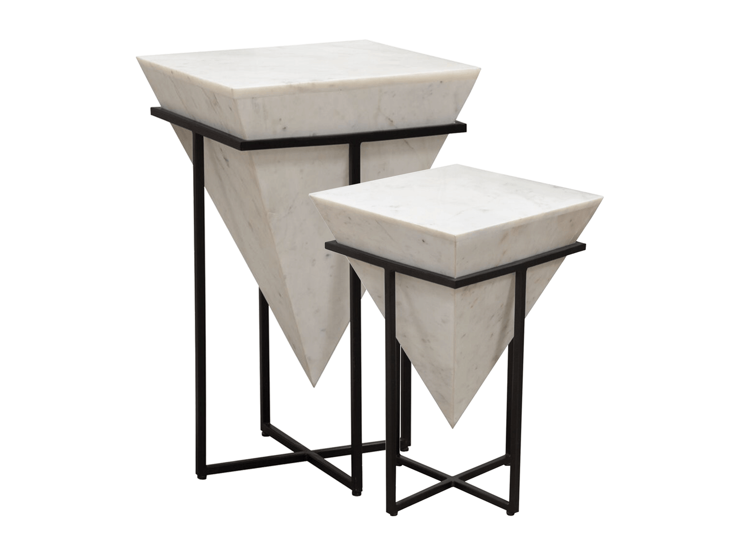 GEMSTONE COFFEE TABLE - WHITE - Taller Table H 27.25'' / W 17'' / D 17'' / Smaller Table H 23'' / W 15'' / D 15'' The Gemstone Coffee Table in White is a two piece lounge design element. This table combinations features two tables with black frames holdin