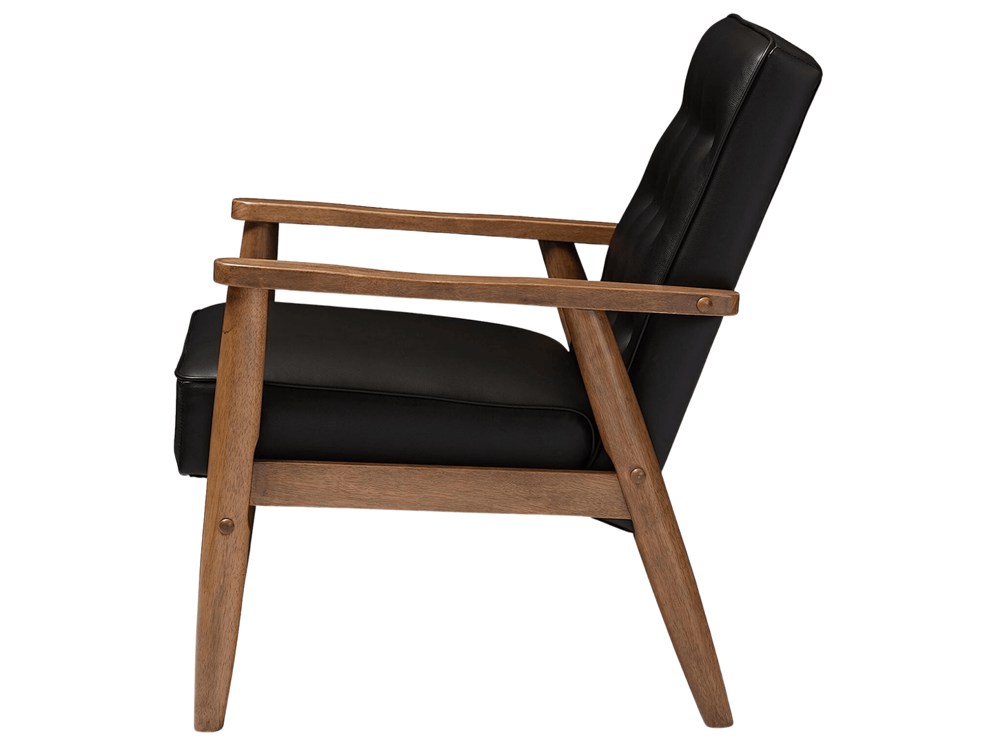 HARLEY ARMCHAIR - H 34"/ W 28" / D 30" | Seat Height 17" | Seat Depth 20.5" The LLL Harley Armchair is a beautifully crafted black tufted leather chair with a complementary wooden color frame. This armchair provides the perfect blend of traditional leathe