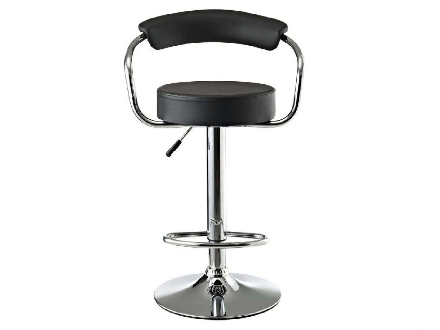 HAVANA BARSTOOL - BLACK - H 24.5-33" / W 21" / D 18" The Havana barstool in black is a leather stool with arms, swivel, a chrome base and adjustable height. This barstool has a classic design that can blend seamlessly into a variety of settings.