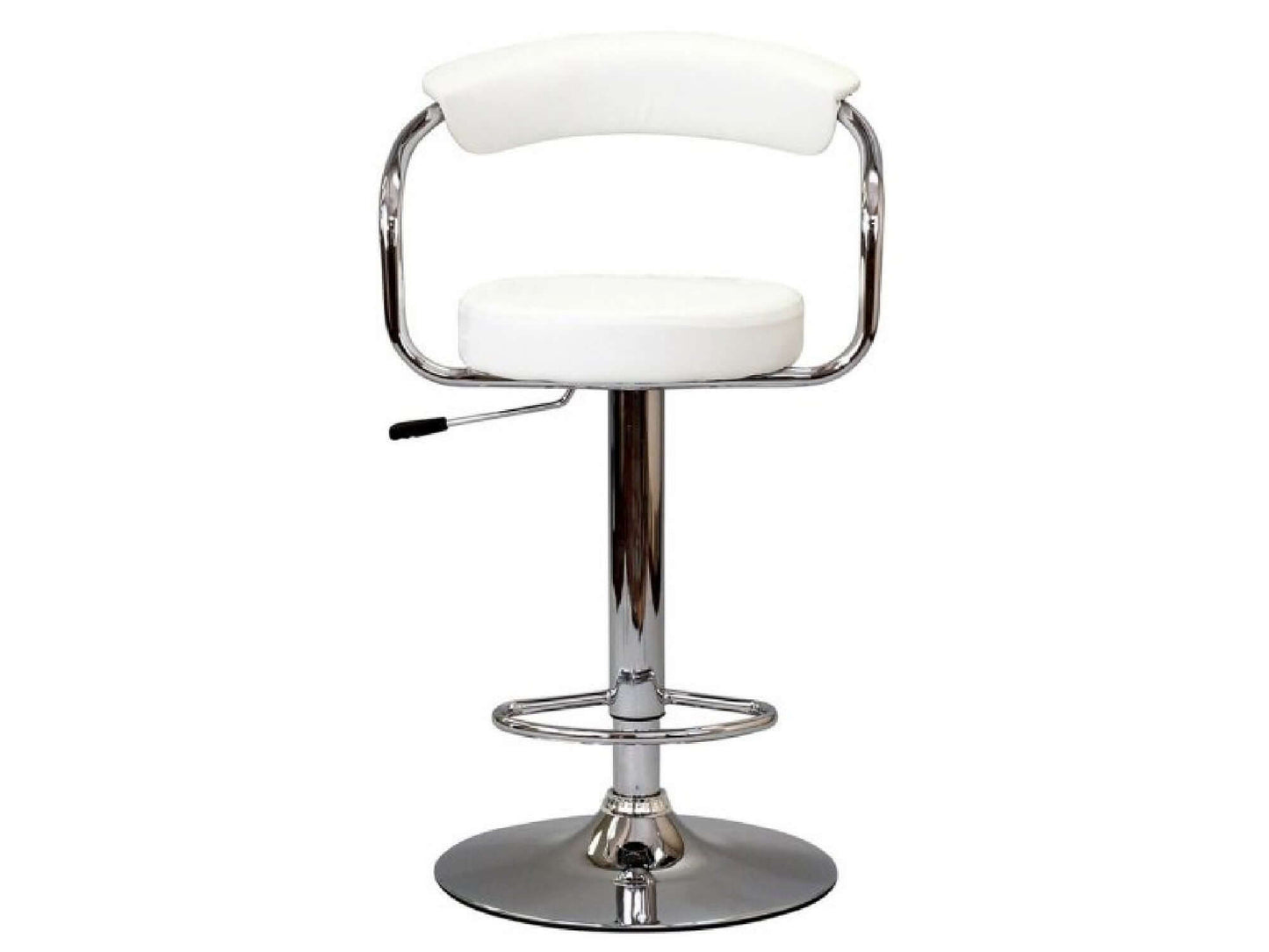 HAVANA BARSTOOL - WHITE - H 24.5-33" / W 21" / D 18" The Havana barstool in white is a leather stool with arms, swivel, a chrome base and adjustable height. This barstool has a classic design that can blend seamlessly into a variety of settings.