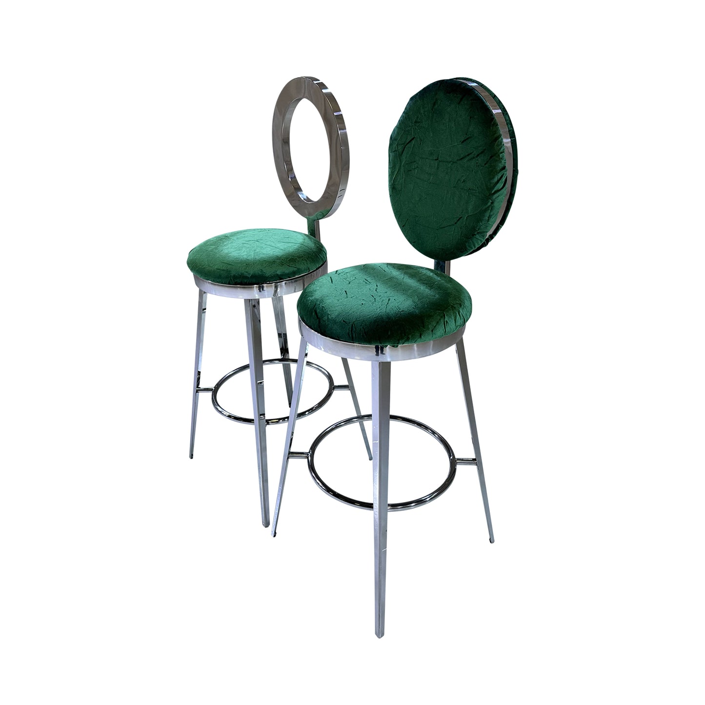 BELLAGIO BARSTOOL - SILVER W/ EMERALD VELVET CUSHION