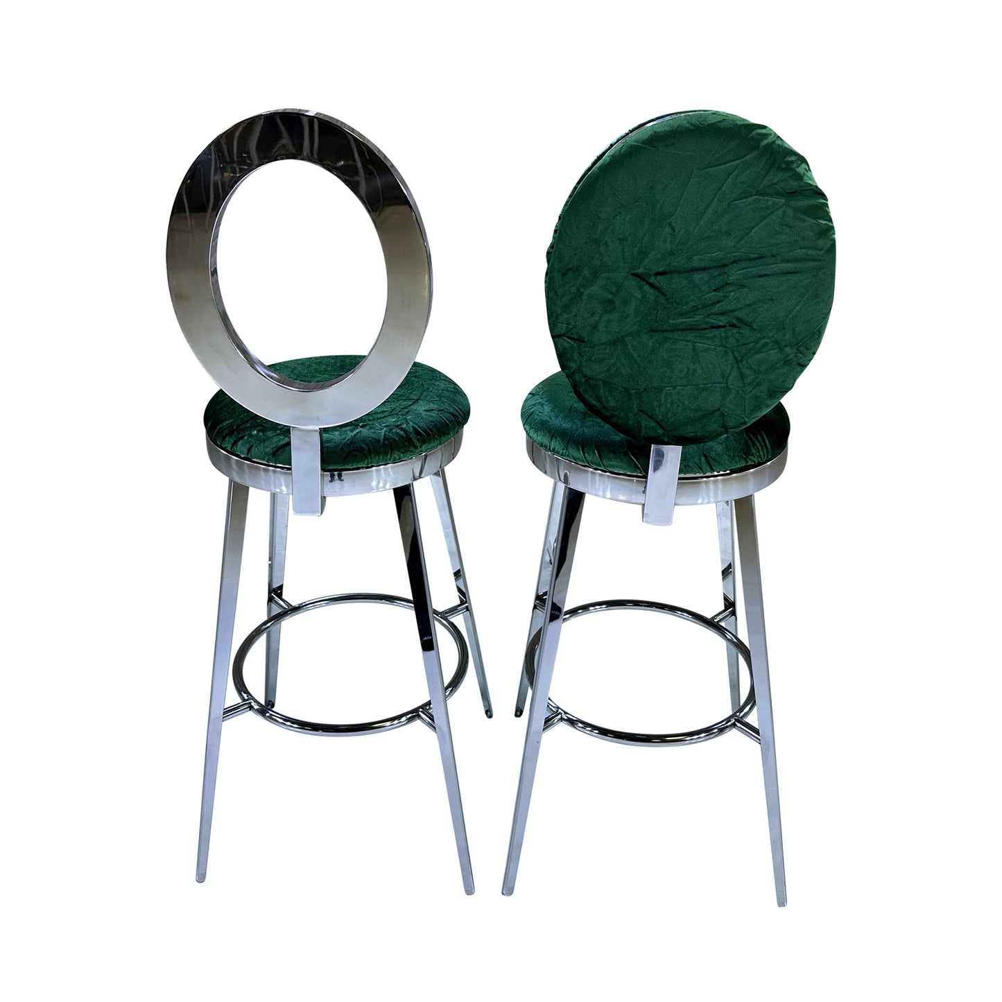 BELLAGIO BARSTOOL - SILVER W/ EMERALD VELVET CUSHION