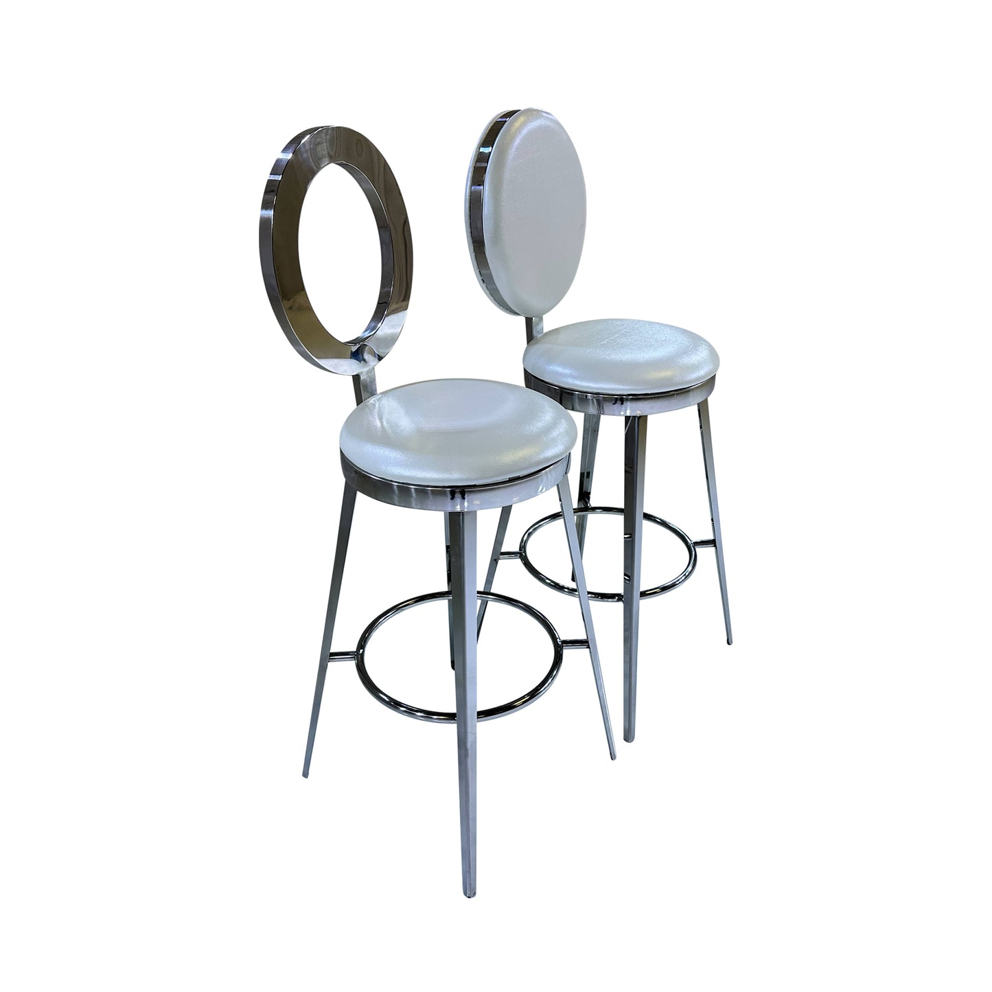 BELLAGIO BARSTOOL - SILVER W/ IVORY LEATHER CUSHION