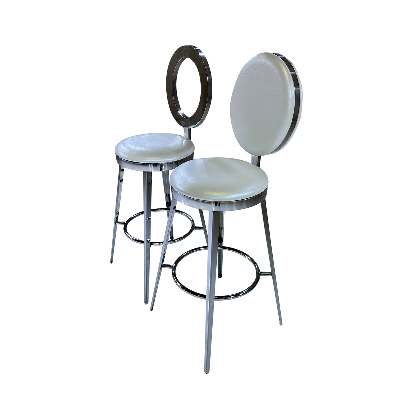 BELLAGIO BARSTOOL - SILVER W/ IVORY LEATHER CUSHION