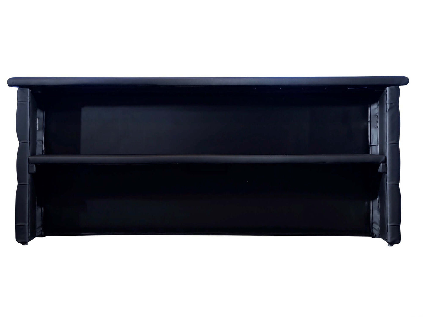 LENOX 8FT BAR - BLACK - H 39" / W 96" / D 15" / D(shelf) 10.5" The Lenox 8ft Bar tufted leather bar features the plush tufts featured throughout the Lenox products. This bar has nice clean lines that will blend seamlessly with your decor. The black bar lo
