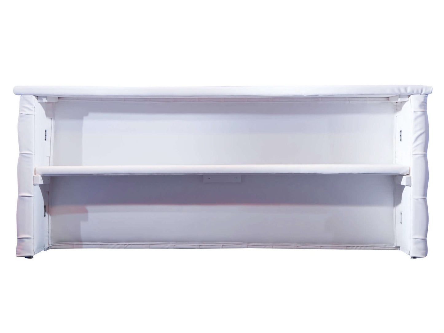 LENOX 8FT BAR - WHITE - H 39" / W 96" / D 15" / D(shelf) 10.5" The Lenox 8ft tufted leather bar features the plush tufts featured throughout the Lenox products. This bar has nice clean lines that will blend seamlessly with your decor. The white bar looks