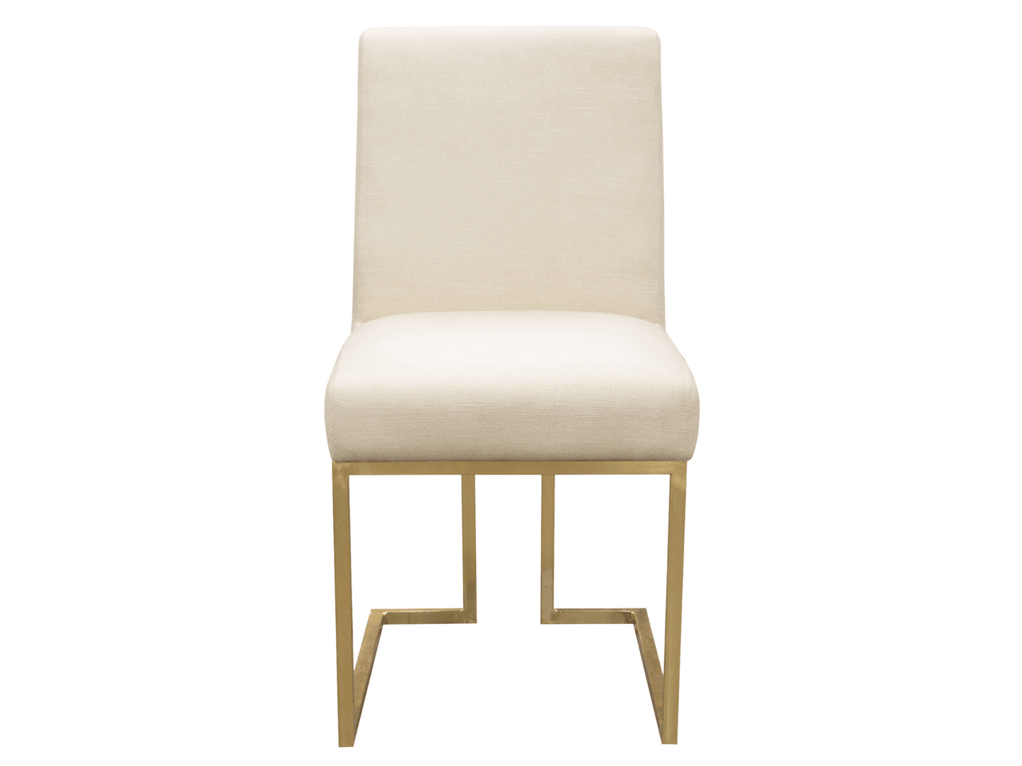 LOFT CHAIR - CREAM - H 33.25" / W 17.75" / D 22.5" The LLL Loft Chair in Cream is a chic modern dining chair that is ideal for dinner or cocktail events. This table features a cream linen fabric and beautiful brushed gold base. It is the perfect addition