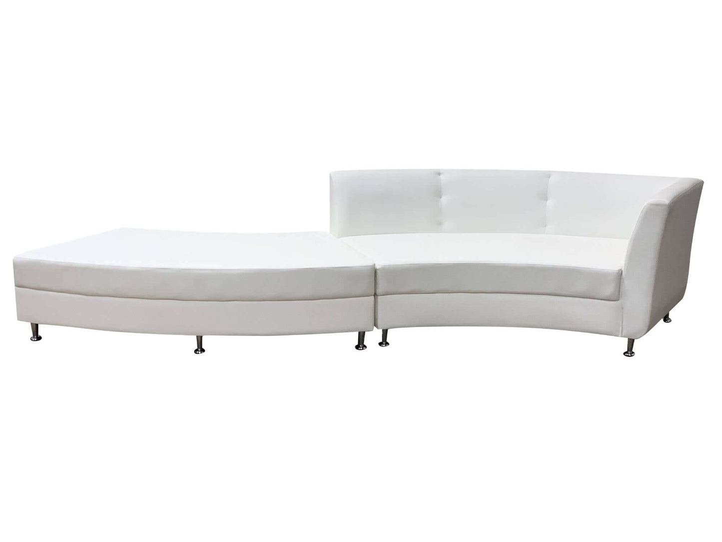 LUXURY 2PC SERPENTINE SOFA - WHITE - H 30" / W 147" / D 34" / D(seat) 24" LLL's Luxury 2pc Serpentine Sofa is 1 White Luxury Arm Section (Right or Left) and 1 White Luxury Qtr Circle Ottoman arranged as a curved chaise lounge sofa. This curvaceous, smooth