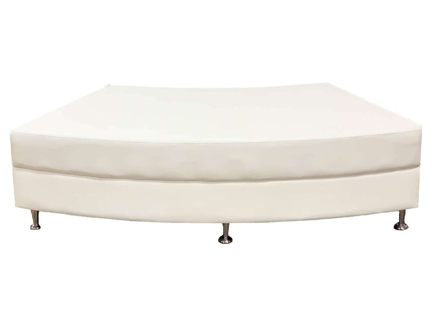LUXURY QTR CIRCLE OTTOMAN - WHITE - H 17" / W 70" / D 34" LLL's Luxury Qtr Circle Section in White is a curved smooth white leather ottoman. It is featured in the Luxury 2pc and 3pc Serpentine Sofas in White, but can be used as additional bench style seat