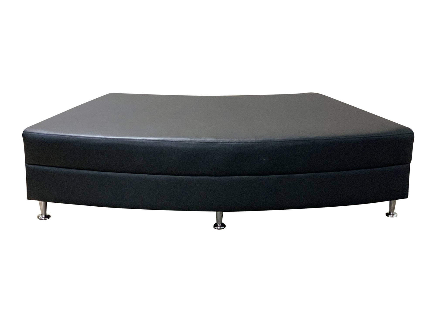 LUXURY QTR CIRCLE OTTOMAN - BLACK - H 17" / W 70" / D 34" LLL's Luxury Qtr Circle Section in Black is a curved smooth black leather ottoman. It is featured in the Luxury 2pc and 3pc Serpentine Sofas in Black, but can be used as additional bench style seat