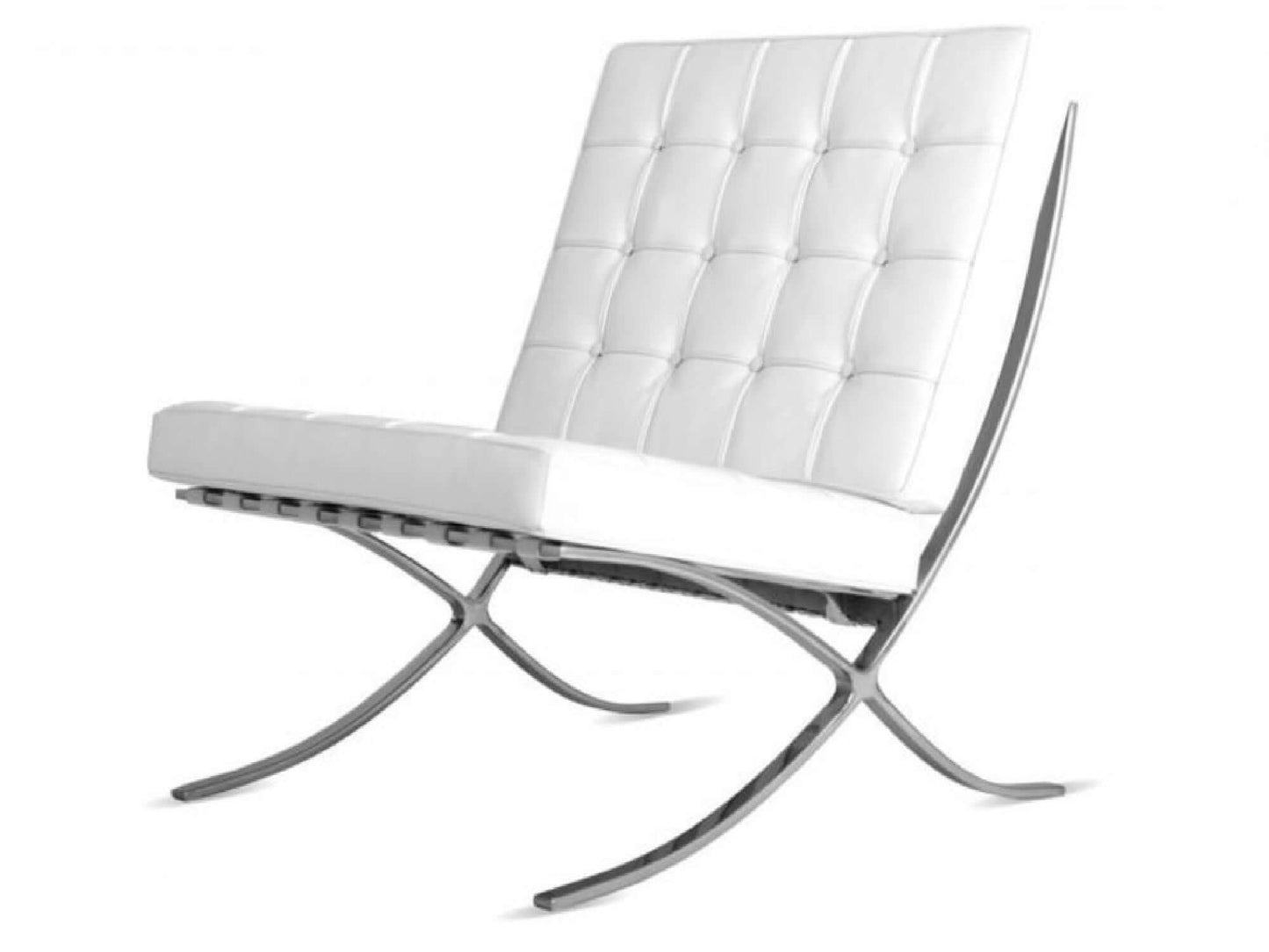 BARCELONA CHAIR - WHITE - H 32" / W 30.5" / D 31" Lounge in style in the Barcelona Chair. This chair is what happens when comfort meets cool. The Barcelona Chairs looks great in social, corporate, and trade-show settings. Reserve today for the comfort of