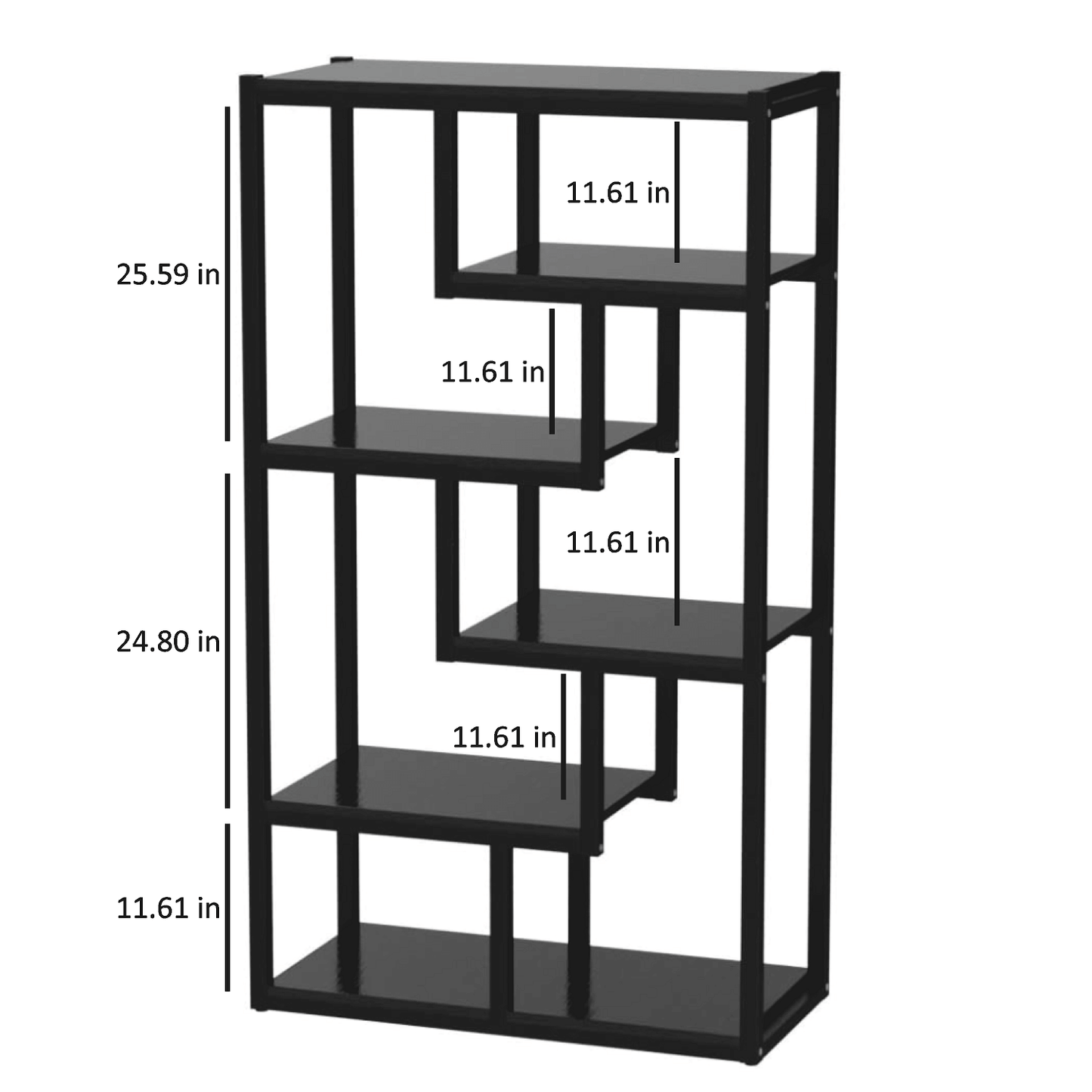 MANHATTAN DISPLAY UNIT - BLACK - H 69.3" / W 39.4" / D 11.8" LLL's Manhattan Display Unit is a black bookcase with geometric blocked angular shelves. Versatile in its uses the Manhattan Display Unit can be used as a bookshelf display with furniture or can