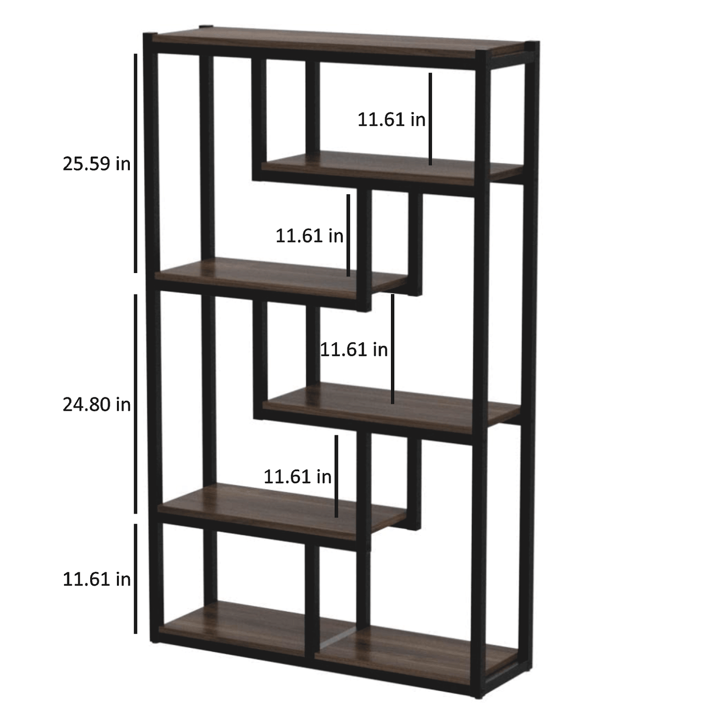 MANHATTAN DISPLAY UNIT - WALNUT - H 69.3" / W 39.4" / D 11.8" LLL's Manhattan Display Unit is a black bookcase with geometric blocked angular shelves. Versatile in its uses the Manhattan Display Unit can be used as a bookshelf display with furniture or ca
