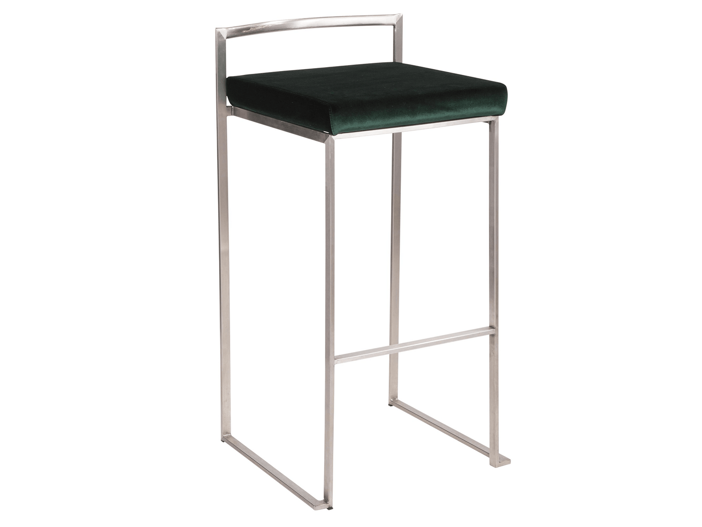 METRO BARSTOOL - EMERALD VELVET - H 34" / W 17" / D 17.5" The Metro barstool in emerald velvet makes a statement. This barstool sports a minimalistic design that packs a design punch. The chic sharp lines provide structure and interest while the overall s