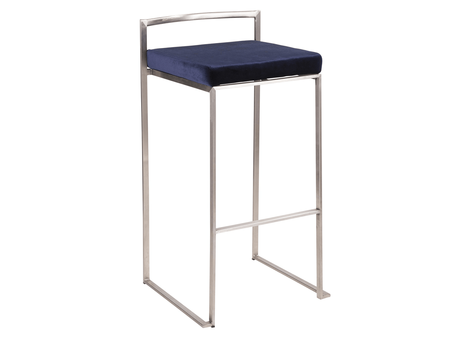 METRO BARSTOOL - NAVY VELVET - H 34" / W 17" / D 17.5" The Metro barstool in navy velvet makes a statement. This barstool sports a minimalistic design that packs a design punch. The chic sharp lines provide structure and interest while the overall simplic