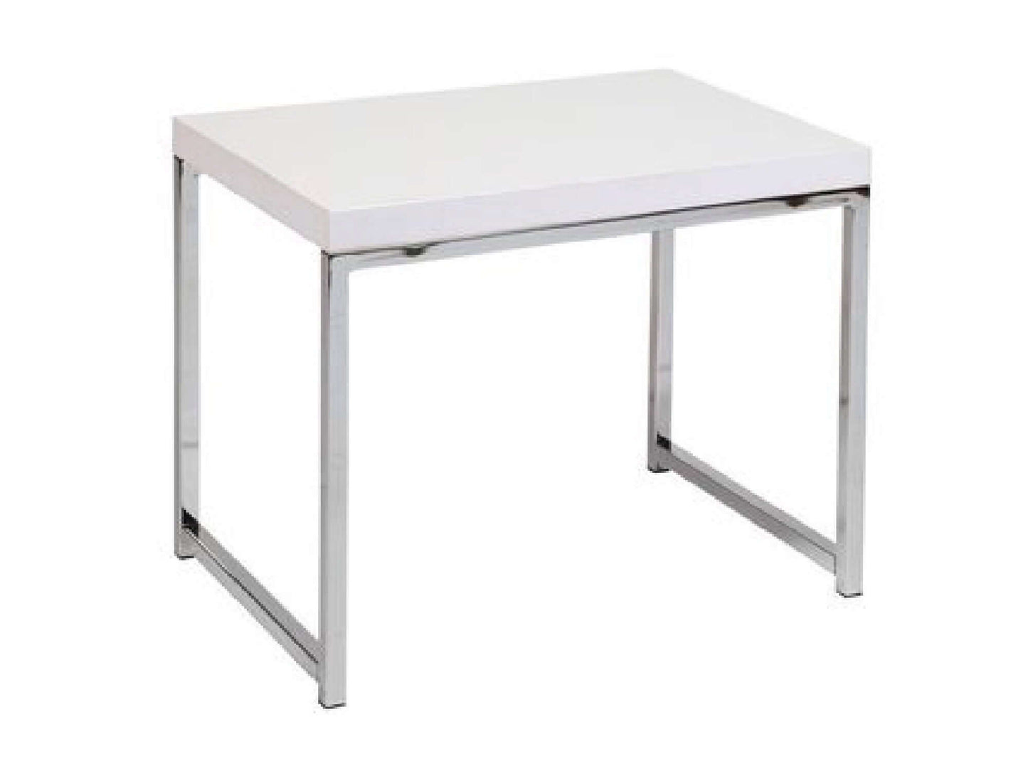 METRO ACCENT TABLE - WHITE/CHROME - H 18.5" / W 22" / D 16" LLL's Metro Accent Table is the perfect addition to any modernized home. Its sturdy chrome legs support a wooden white top, providing a sleek, contemporary look. Its minimalistic design allows i