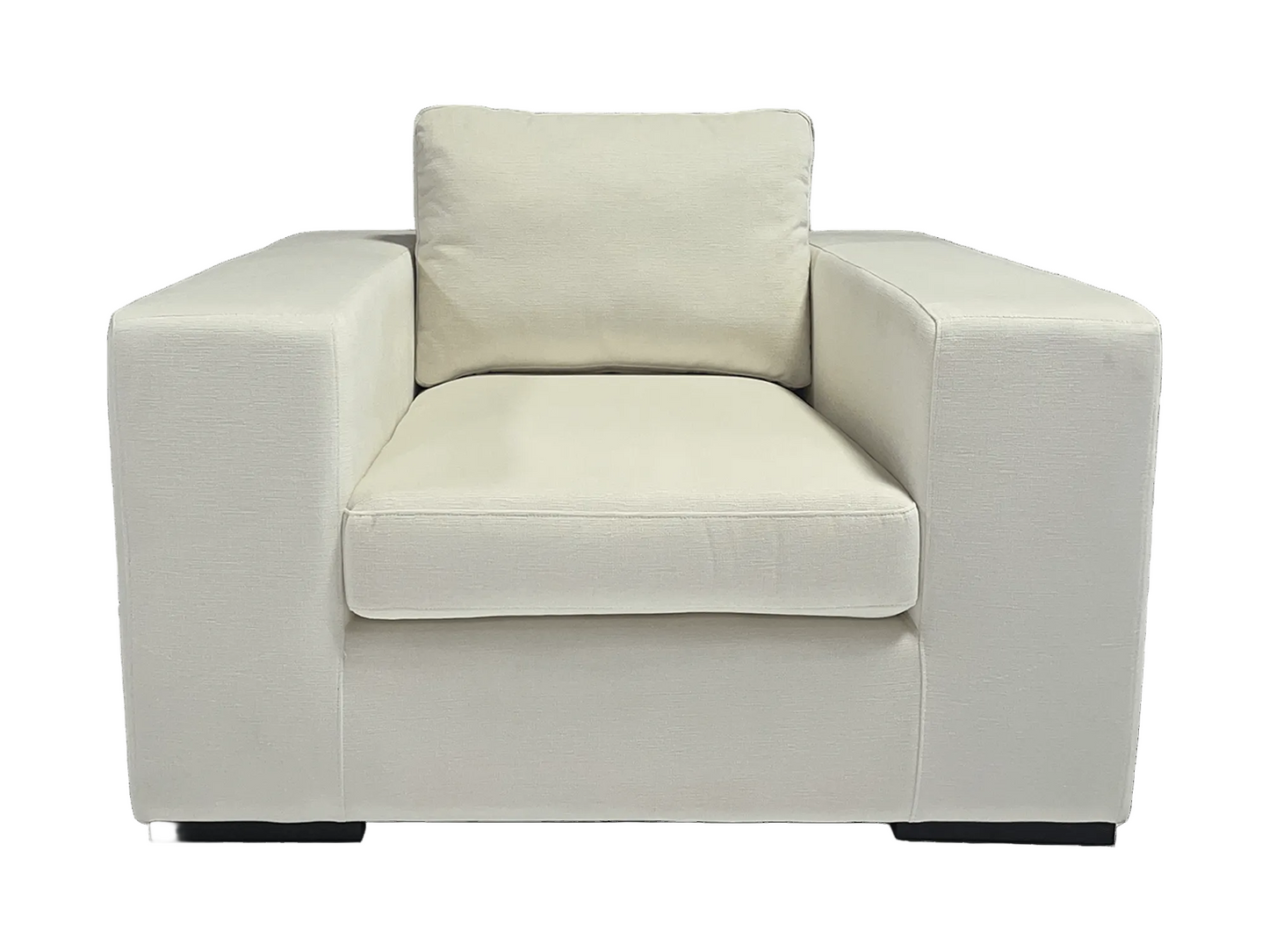 MIDTOWN ARMCHAIR - H 32" / W 44" / D 40" LLL's Midtown Armchair is perfect for relaxing in style. Constructed with a plush, comfortable design, this stylish white armchair is perfect for any space. Its single seat design ensures the perfect balance of sup