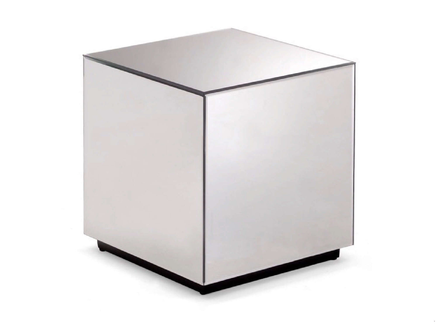 MIRROR CUBE ACCENT TABLE - H 16" / W 16" / D 16" LLL's Mirror Cube Accent Table is the perfect choice for bringing a touch of glimmering sophistication to any living space. The cube shape provides ample surface area, while the mirrored sides make it ideal