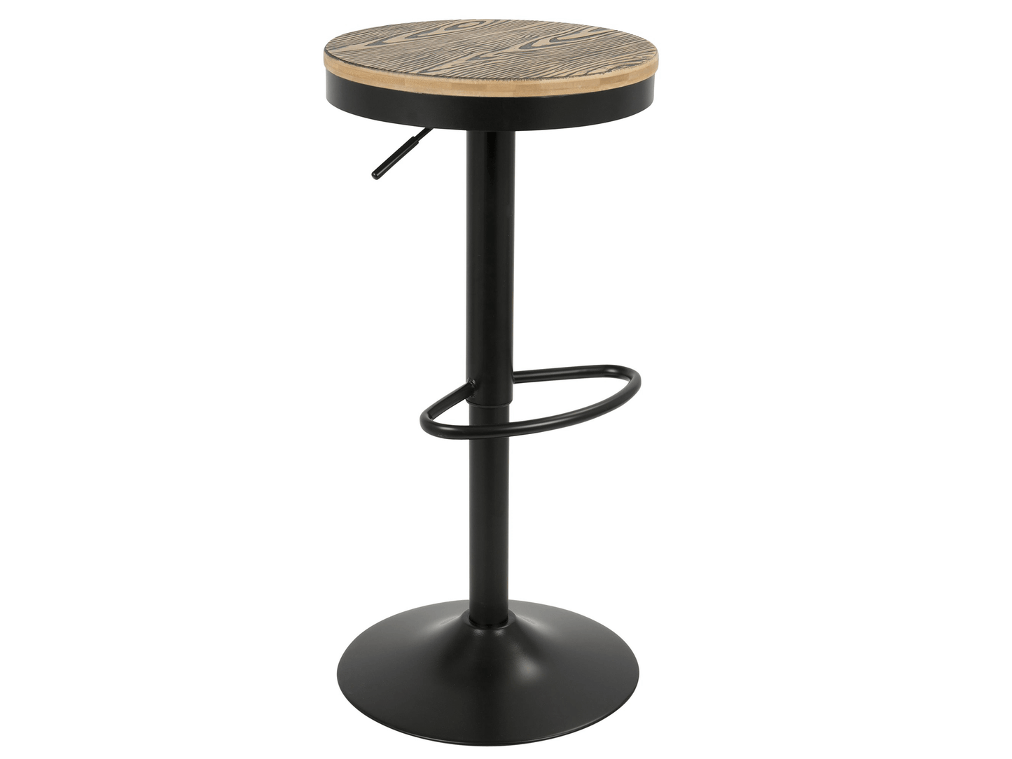 MONTANA BARSTOOL - H 23"-32" / W 15" / D 15" LLL's Montana Barstool is a stylish accent piece for any event. Crafted from a sturdy black metal base, its frame supports the natural wooden seat, creating a simple yet elegant design. The barstool is easy to