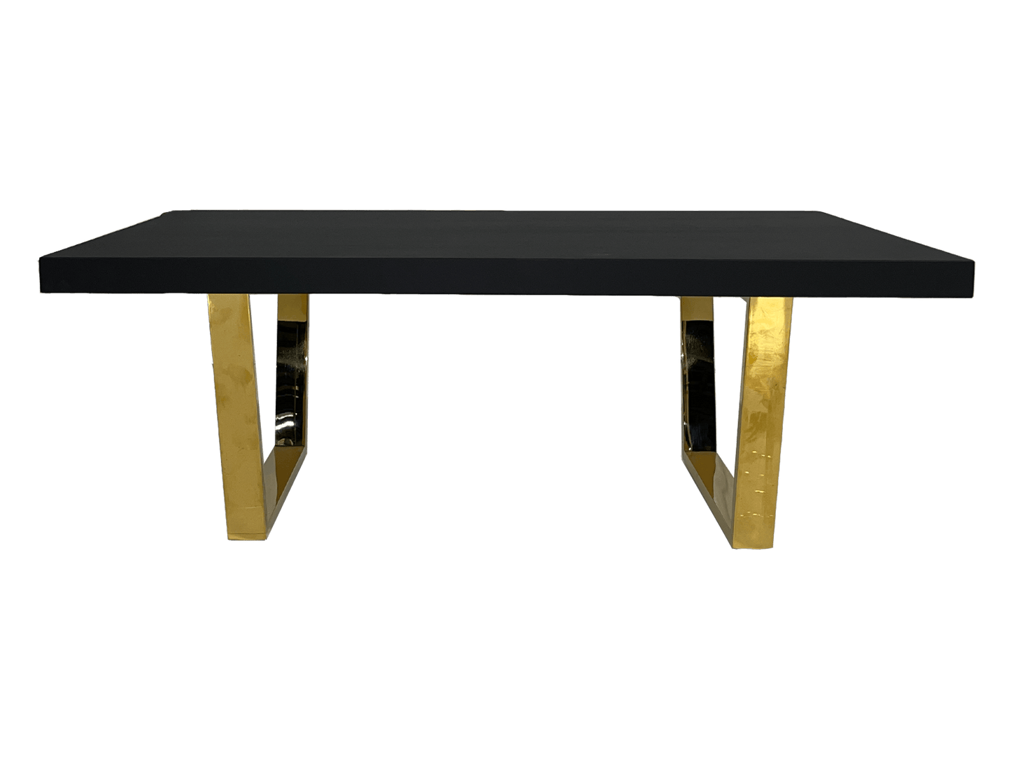 NAPA COFFEE TABLE - BLACK - H 18" / W 50" / D 28" LLL's Napa Coffee table brings bold contemporary style to your event space. Its sleek black top and gold legs make a bold combination perfect for modern decor. Crafted of high-quality materials, it's built