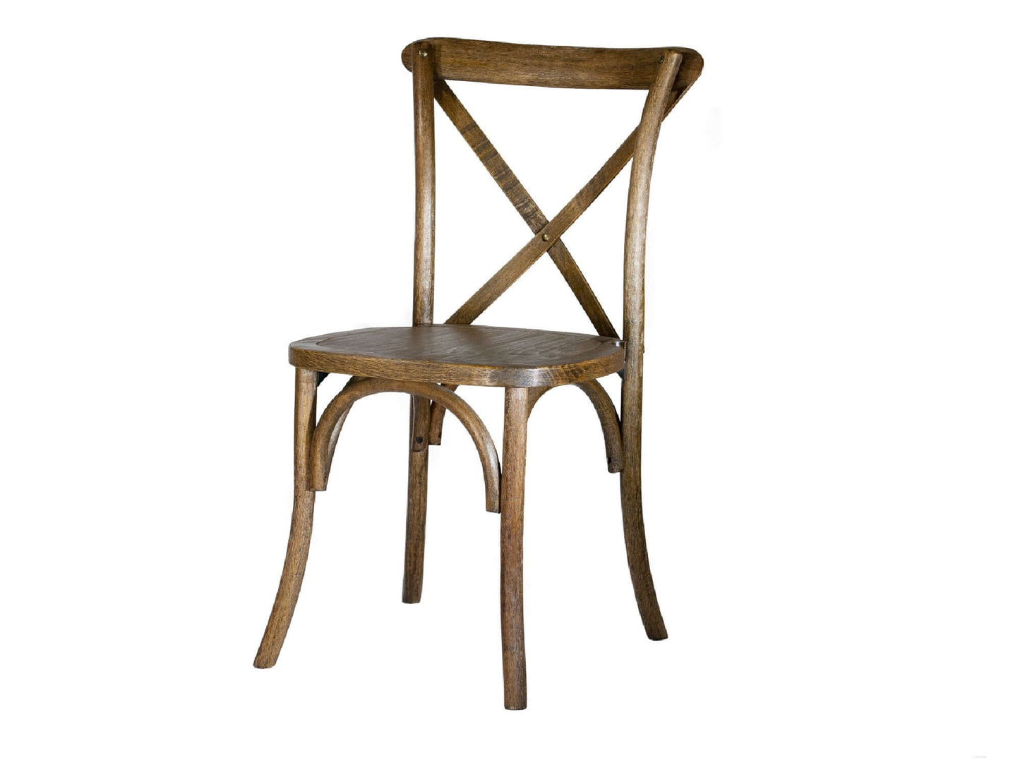 WOOD CROSS BACK CHAIR - PECAN - 35" / W 20.25" / D 23.25" LLL's wood cross back chairs provide a contemporary rustic aesthetic to your event the are beautiful in both indoor and outdoor venues. The beauty of the natural wood brings a sophistication to a r
