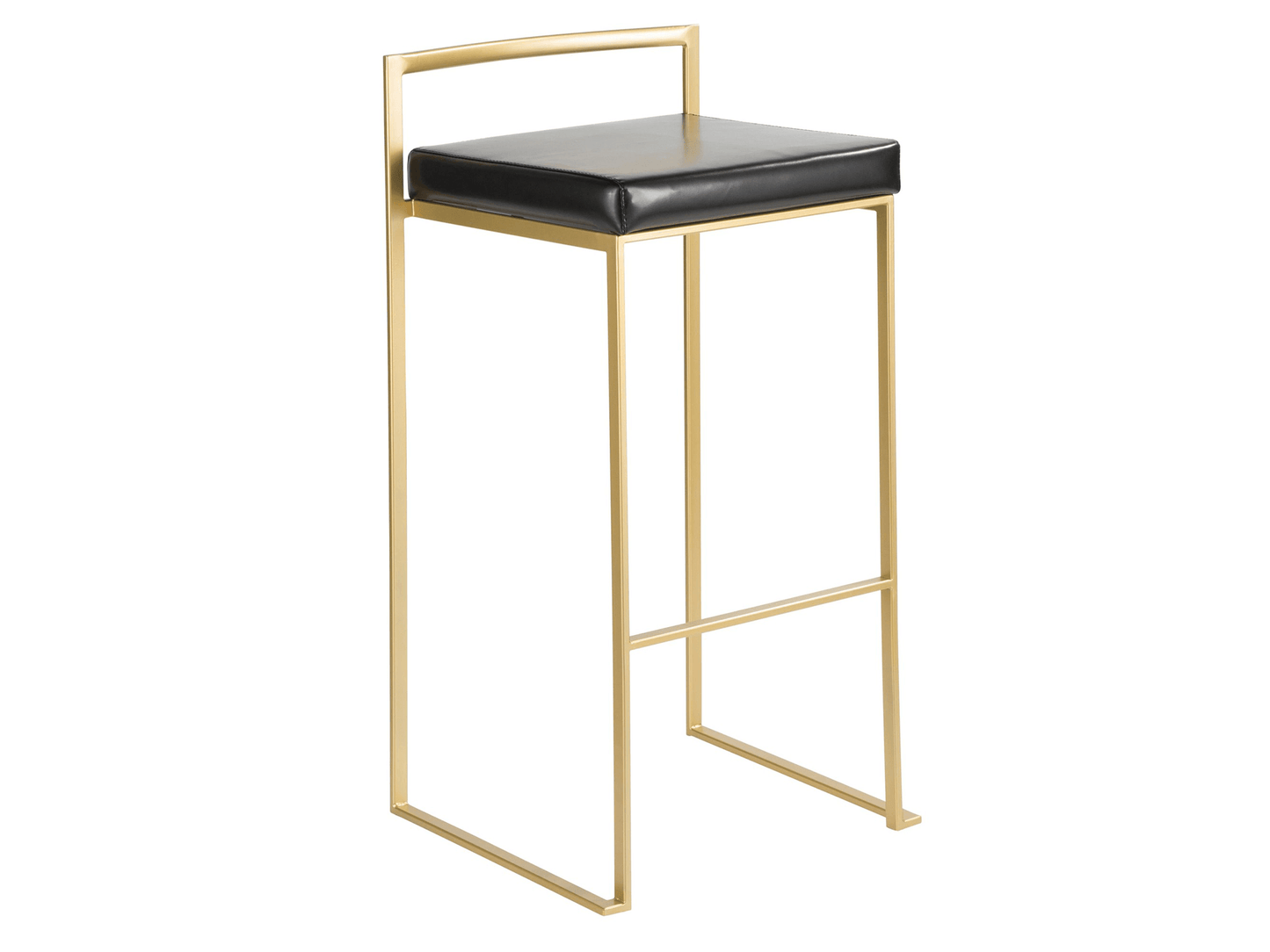 PALMER BARSTOOL - BLACK - H 34" / W 17.5" / D 16" LLL can add a modern style to your event with the Palmer Barstool. The sleek black seat is offset by a stylish gold frame for an eye-catching combination. Crafted with quality materials, the barstool ensur