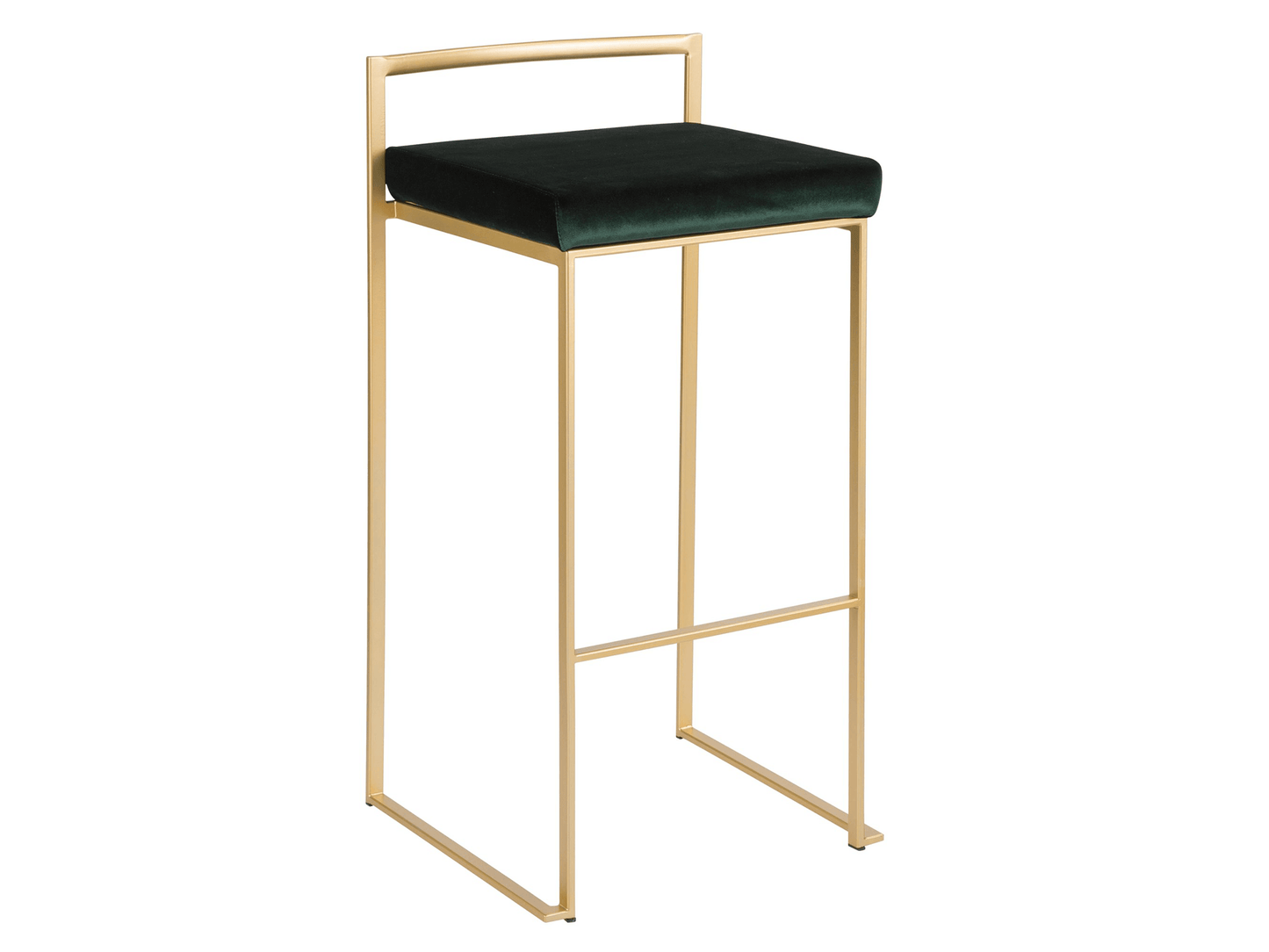 PALMER BARSTOOL - EMERALD VELVET - H 34" / W 17.5" / D 16" LLL can add a modern style to your event with the Palmer Barstool. The sleek emerald velvet seat is offset by a stylish gold frame for an eye-catching combination. Crafted with quality materials,