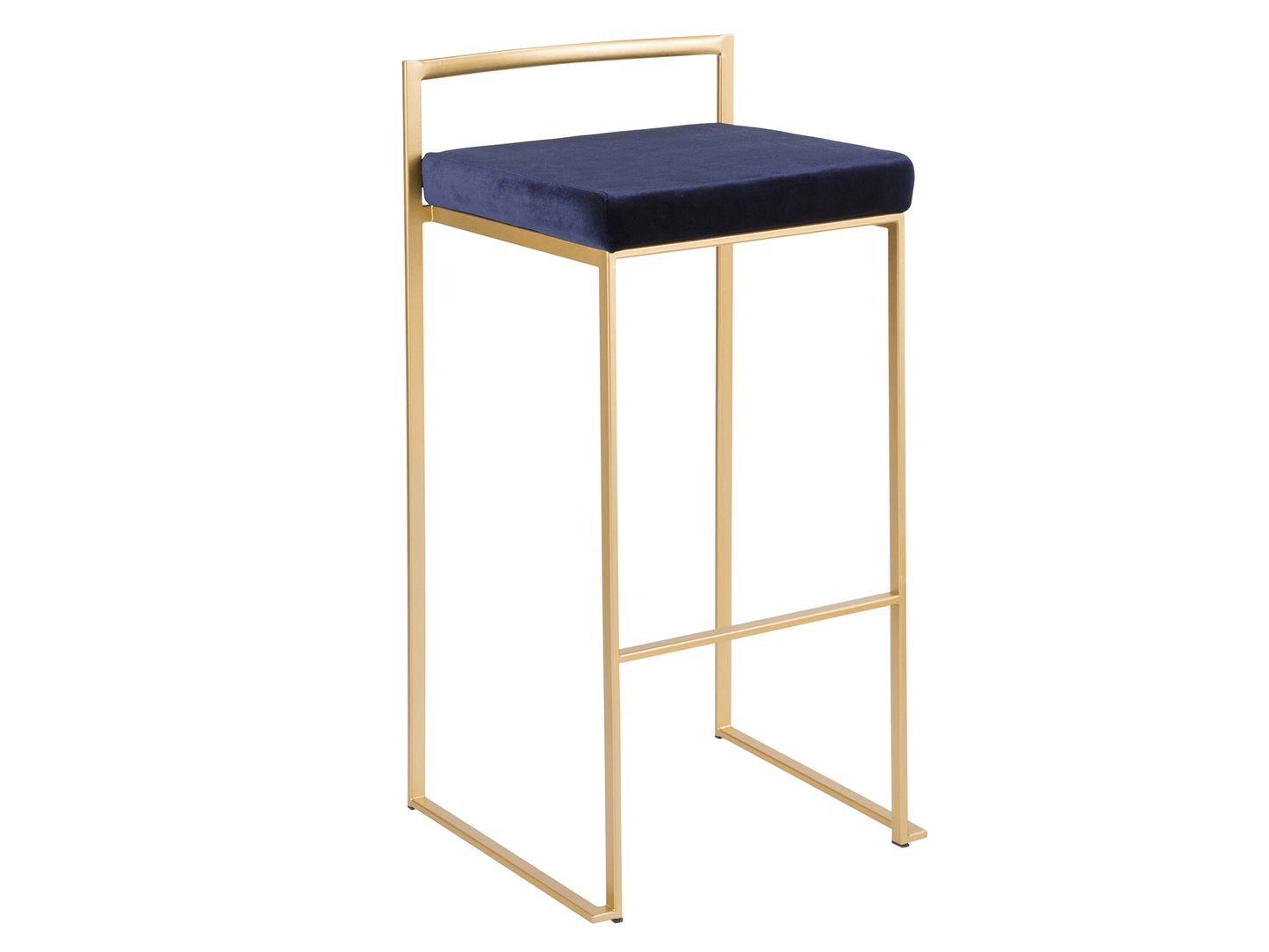 PALMER BARSTOOL - NAVY VELVET - H 34" / W 17.5" / D 16" LLL can add a modern style to your event with the Palmer Barstool. The sleek navy velvet seat is offset by a stylish gold frame for an eye-catching combination. Crafted with quality materials, the ba