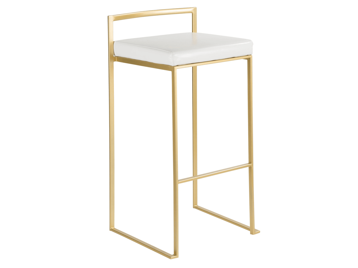 PALMER BARSTOOL - WHITE - H 34" / W 17.5" / D 16" LLL can add a modern style to your event with the Palmer Barstool. The sleek white seat is offset by a stylish gold frame for an eye-catching combination. Crafted with quality materials, the barstool ensur