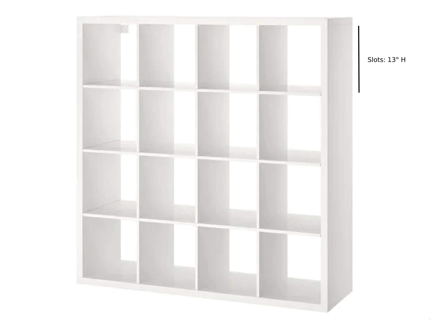 PEACHTREE 16-SLOT DISPLAY UNIT - WHITE - Overall: H 5' / W 5' / D 15" | Single Slot: H 13" / W 13" / D 15" LLL's Peachtree 16 Slot Display Unit in White is a 4 x 4 slotted wooden bookcase. The simplicity of this piece adds to its versatility and popularit