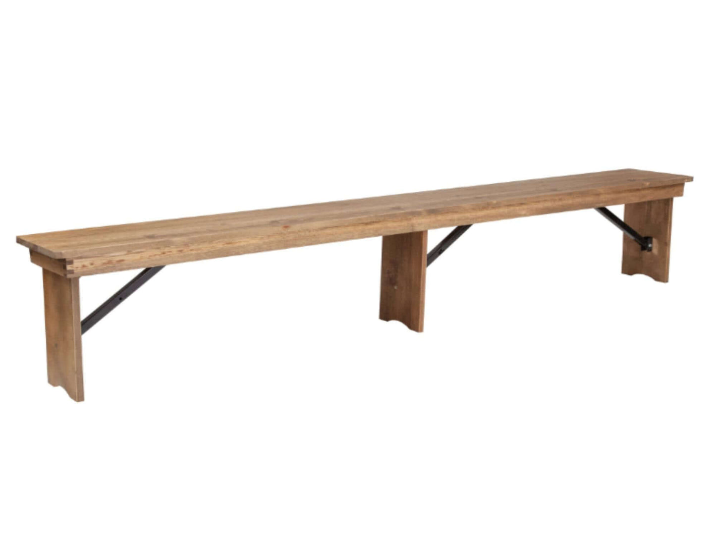 PINE WOOD FARM BENCH - H 17.75" / W 96" / D 12" LLL's Pine Wood Farm Bench is a solid wood bench that comfortably seats 5. The natural wood color provides a rustic element that blends with most decor. Pair with LLL's Pine Wood Farm Table for a uniform app