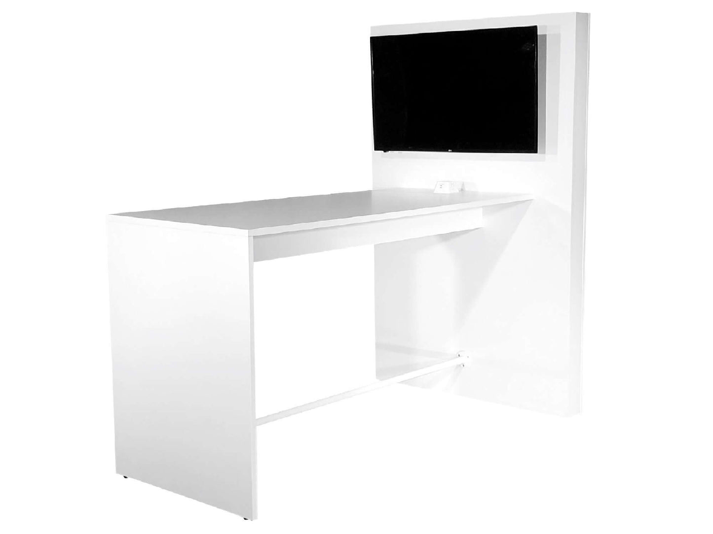 LENOX PRESENTATION TABLE W/ 43" TV - H 73" / W 76" / D 48" The Lenox Presentation table is a communal table with a 43" mounted TV and charging station. It can be combined with the Lenox Communal table.