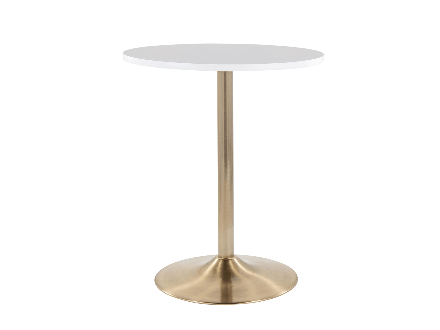 PUB COCKTAIL LOWBOY TABLE - WHITE w/ GOLD BASE - H 30" / W 23.75" / D 23.75"