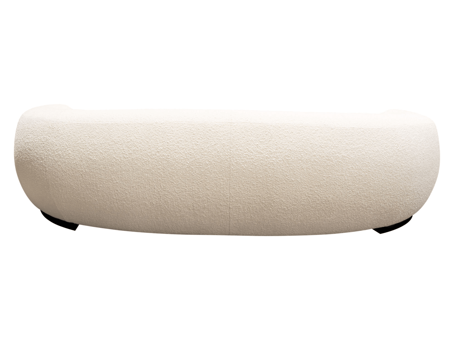 REGIS SOFA - WHITE - H 28" / W 97" / D 48" The Regis sofa is a fluffy white colored modern boucle’ fabric sofa. This curved sofa is comfy-cozy and chic. This plush piece allows guests to be comfortable without trading on style. Perfect for lounge seating