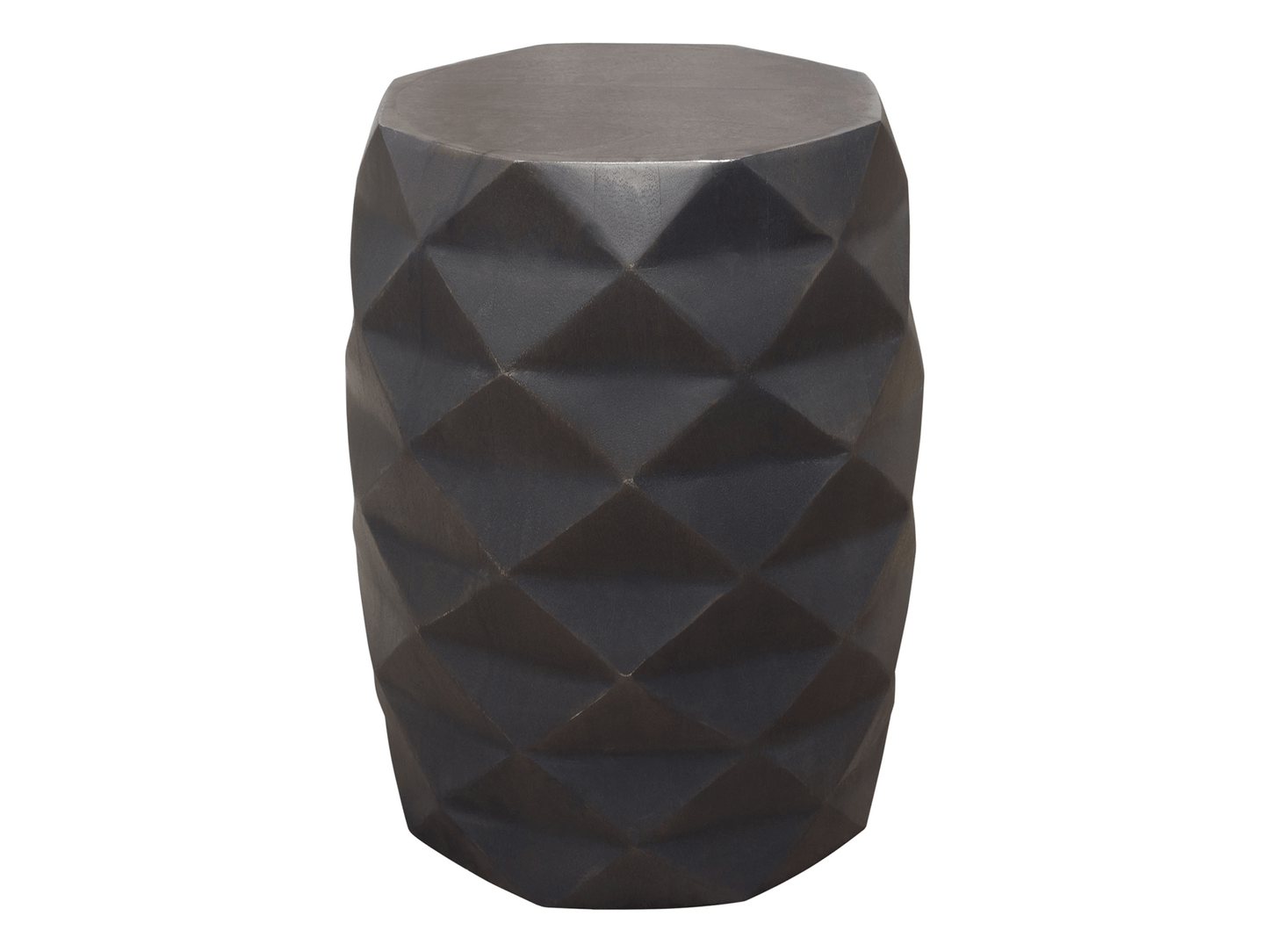 RIO ACCENT TABLE - H 18" / W 13" / D 13" The geometric shape and pattern of this LLL Rio Accent Table makes it a unique statement piece. This abstract style accent table combines ornate geometric detailing with a gorgeous metallic color to elevate your o